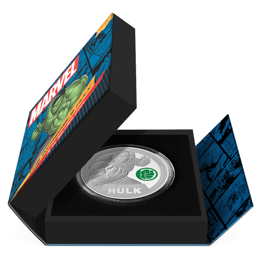 Marvel The Incredible Hulk 3oz Silver Coin - Featuring Book-style Packaging With Custom Velvet Insert to House the Coin.